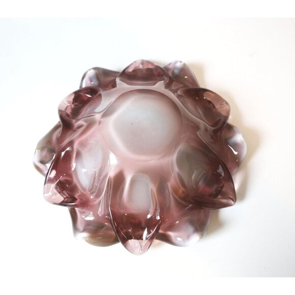 Murano Cased Glass Bowl Green White Ashtray Mid Century Art Glass - Picture 4 of 7